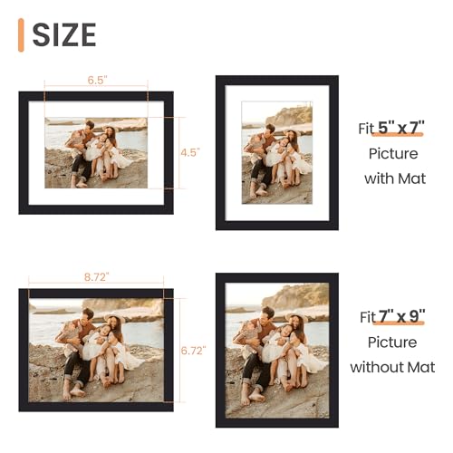 Image of upsimples 7x9 Picture Frame, Display Pictures 5x7 with Mat or 7x9 Without, Wall Hanging Photo Frame, Black, 1 Pack