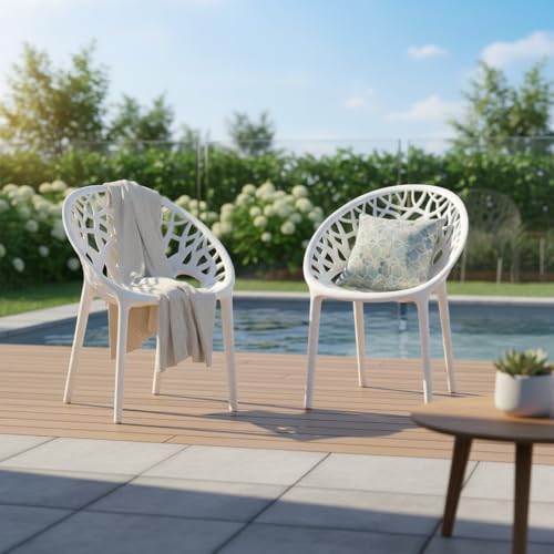 Image of SkyGlamour Neelkamal Crystal Plastic Chair | Chairs for Living Room, Garden, Patio Durable Indoor & Outdoor |Plastic Chair Set of 2, Colour: White