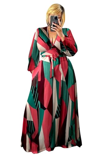 Image of Plus Size Women's 2 Piece Outfits Casual Long Sleeve Wrap Crop Top Maxi Long Dress Flowy Matching Sets