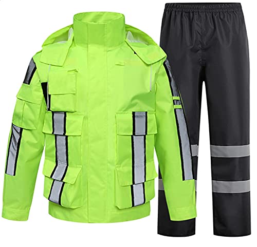 Heavyoff Regenanzug Reflektierender Warnschutz-Arbeitsjacke mit faltbarer Kapuze Wasserdichte Arbeitsjacke und Hose XL