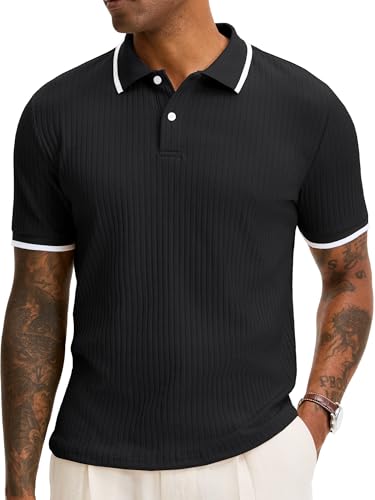 Comdecevis Men's Casual Polo Shirts Summer Beach Vacation Old Money Clothes Men S Black