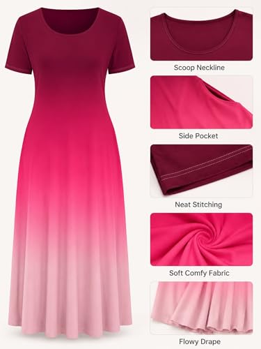 Image of PinkPatty Women's Plus Size Maxi Dresses Short Sleeve Sundress Summer T-Shirt Beach Long Dress with Pockets