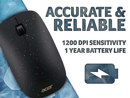Acer Vero Mouse, Mouse Wireless, Wireless a 2.4 GHz fino a 10 Metri, fino a 4.200 DPI, Mouse Ergonomico, Realizzato con il 30% di plastica riciclata post-consumo, Rotella Silenziosa, Nero - Mouse gaming - Immagine 2