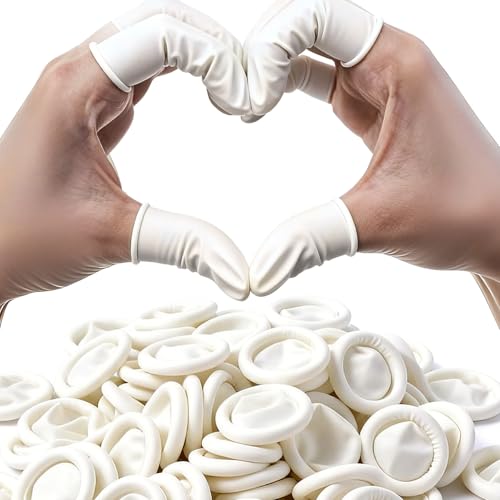 Disposable Latex Finger Cots Medium Size Waterproof Finger Protectors Anti-Slip Powder-Free Finger Sleeves for Electronics Repair Crafting Beauty Nail Art & Household Use (Approx. 105 PCS)