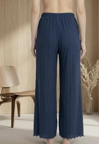 Image of Women Pack of 2 Pleated Palazzo Pants | Free Size (M to 3XL) | Elastic Waist with Drawstring | Soft Stretch Fabric | Casual, Office