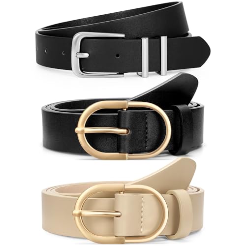 VONMELLI 3 Pack Women's Belts for Jeans Pants Black+Black+Beige