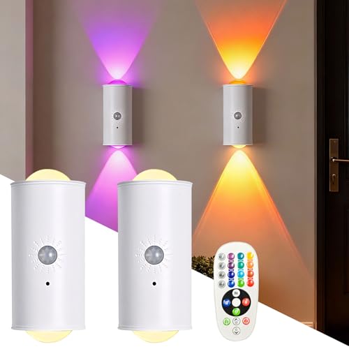 Kertaym Nachtlicht Mit Bewegungsmelder, 2 Stück Magnetische LED Nachtlicht, 16 Farben Farbverlauf Kabellose Wandleuchten, Bewegungsmelder Licht, Schlafzimmer, Küche, Badezimmer