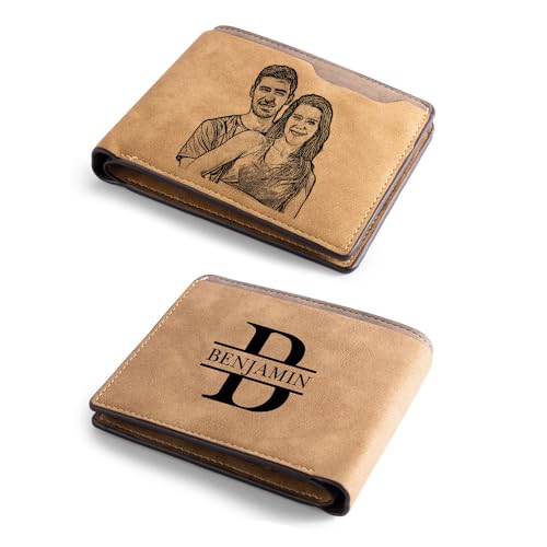 Image of Gifts for Men Personalized Custom Photo Wallets for Men Engraved Picture & Initial Name Wallets for Men Customized Gifts for Fathers Day