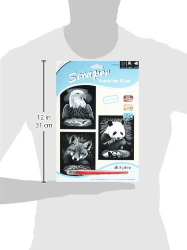 Mammut Spiel & Geschenk 140005 Kratzbilder, Motive Wildtiere, Silber, glänzend, Komplettset mit 3 Kratzbildern&Kratzmesser&Übungsblatt, Scraper, Scratch, Kritzel, Kratzset für Kinder ab 8 Jahre