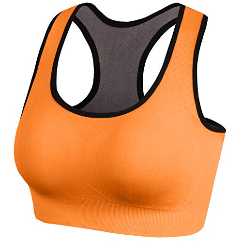 Lykoxa Racerback Sports Bras for Women Seamless Wirefree Comfortable Padded Cute Sports Bra Medium Support Workout Bra Orange Lykoxa Racerback Sports Bras for Women Seamless Wirefree Comfortable Padded Cute Sports Bra Medium Support Workout Bra Orange