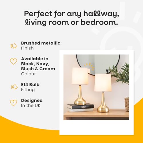 ValueLights | Brushed Gold Teardrop Touch Dimmer Table Lamps with Cream Shade | Home Décor, Bedside & Desk Lamp | Includes Bulb - Image 3