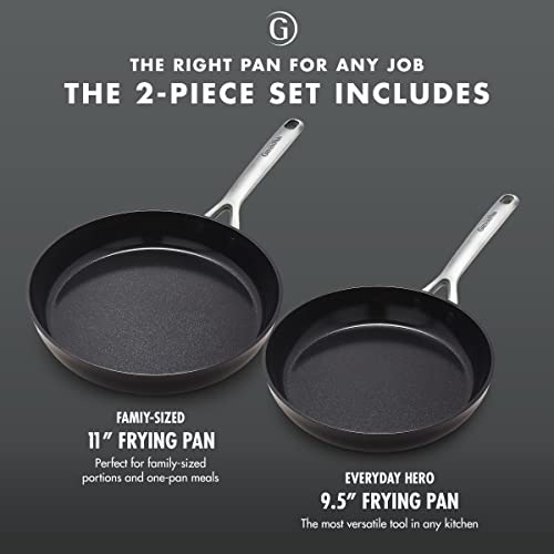 GreenPan-GP5-Hard-Anodized-Healthy-Ceramic-Nonstick-95-11-2-Piece-Frying-Pan-Skillet-SetHeavy-Gauge-Scratch-Resistant-Stay-Flat-SurfaceInduction-Mirror-Finish-HandleOven-SafePFAS-FreeBlack