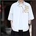 Men Short Sleeve Shirts Chinese Style Retro Summer Thin Shirt Men's Fashion Embroidered Golden Dragon Kungfu Tai Chi Casual Top(White,M 48-55KG)