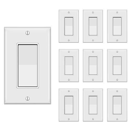 Taketek YX-S001-10PACK Decorator Switch With Wall Plate, Single Pole Rocker Light Switch cover