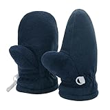 子供用冬用暖かいフリースミトン 紛失防止クリップ付き、快適で柔らかい保温フラシ天裏地付きスノースキーミトン寒い天候用(ダークブルー、Mまたは2-5歳)