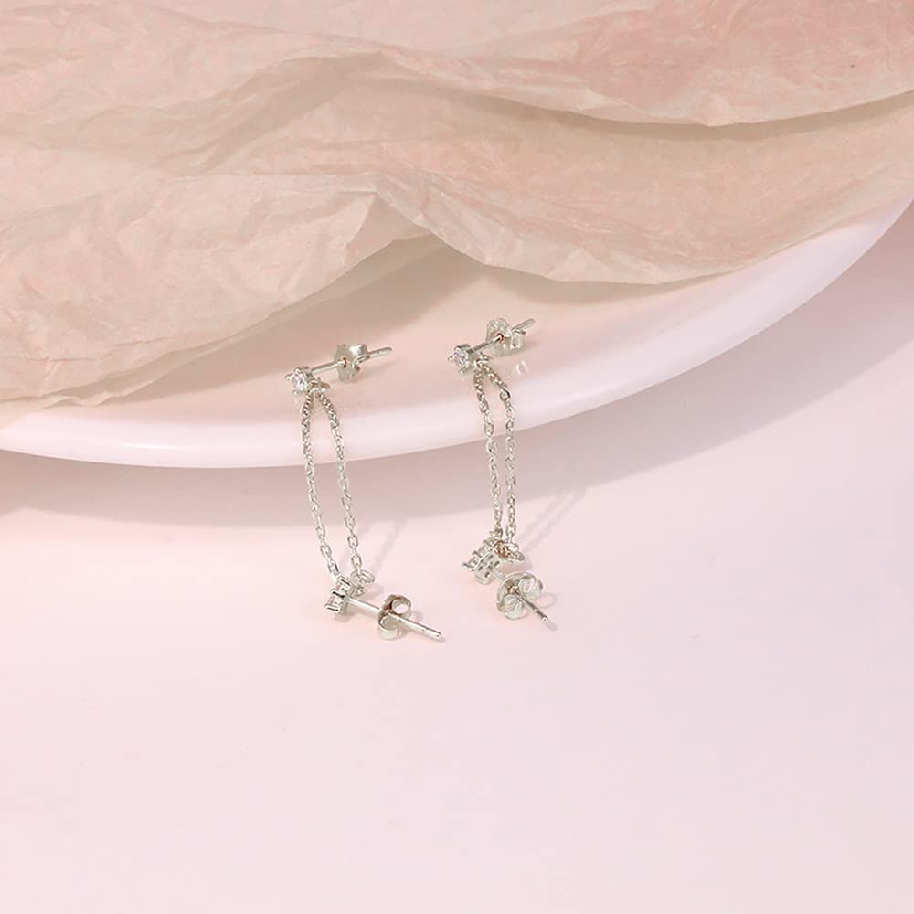 Runde Blume Doppel-Piercing-Ohrstecker Kette Manschette 925 Sterling Silber Ohrringe für Frauen Teenager Mädchen Knorpel Quaste baumeln Drop Climber Crawler süßer modischer minimalistischer Schmuck G