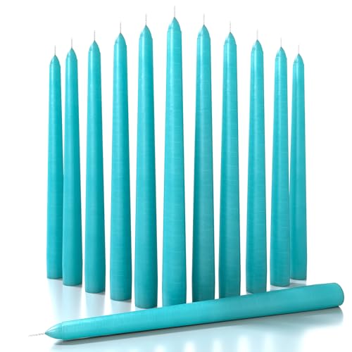 CANDWAX 12 inch Teal Taper Candles Set of 12 - Unscented Smokeless Dripless Tall Candle Sticks - Perfect for Holidays, Ordinary Dinners and Special Occasions - Turquoise Candlesticks