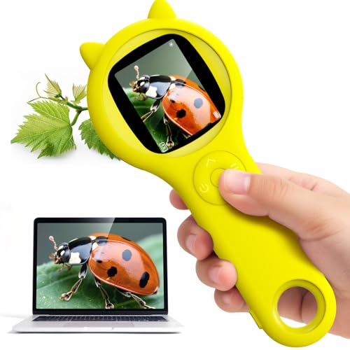 Image of Kids Microscope for Summer Vacation, 500X Portable Digital Microscope with 2 inch IPS Screen, Beach Nature Discovery STEM Toy for Kids Age 5-12 (Yellow)