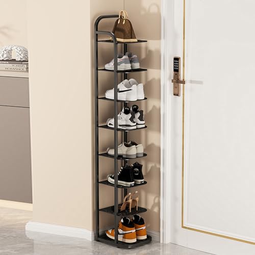 LMTYBOC Zapatero de metal resistente de 10 niveles, diseño estrecho que ahorra espacio, zapatero negro, armario de almacenamiento de zapatos, estante de zapatos de entrada, perfecto para espacios