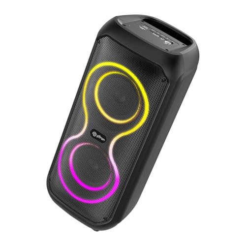 Image of pTron Fusion ONE 48W Bluetooth Party Speaker w /Pristine Stereo Sound, Dual 4 inch Neo Drivers, Rhythmic RGB Lights, 6Hrs Playtime, BT5.3 /Aux /TF Card /USB Playback Modes, Type-C Charging (Jet Black)