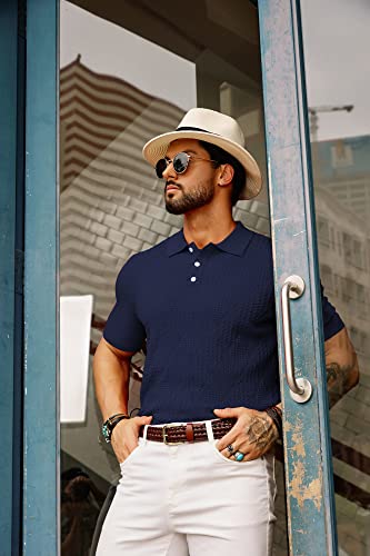 Grace Karin Men Argyle Golf Polo Shirt Breathable Solid Lightweight Golf Shirt Dark Blue Xl #TOP1