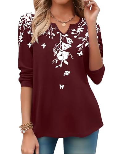 Image of Zeagoo Long Sleeve Shirts for Women Fall Tops Casual Dressy V Neck Blouses Boho Tunic Western Clothes Vacation Outfits