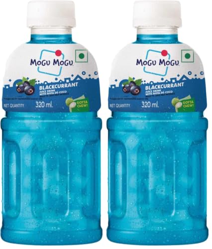 Image of Mogu Mogu Blackcurrant Juice with Nata de Coco Jelly 320ml | Refreshing Tropical Thai-Made Sip & Chew Beverage (Pack of 2)