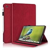 Aswant Huawei Mediapad M5 Lite 10 Hülle Geprägter Baum PU PU Leder Brieftasche BookStyle Flip Cover Stand Kartensteckplatz Tablet Schutzhülle Für Huawei Mediapad M5 Lite/C5 10.1 Zoll 2018 - rot