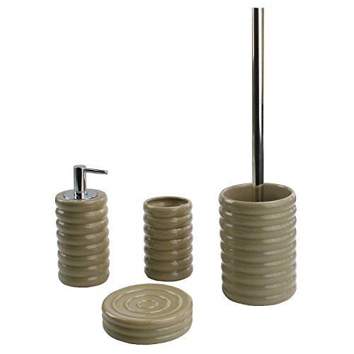 Kleine Wolke - Juego de baño (4 piezas, cerámica, cepillo de inodoro, dispensador de jabón, soporte para cepillos de dientes y jabonero), color beige