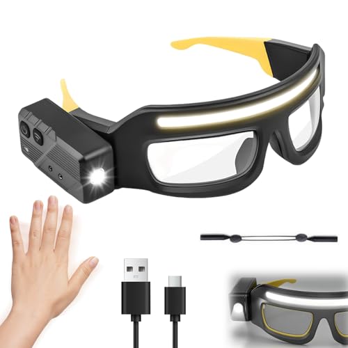 DiazEase LED Lighted Glasses with Motion Sensor & Touch Control, Rechargeable USB C Headlight, 5...
