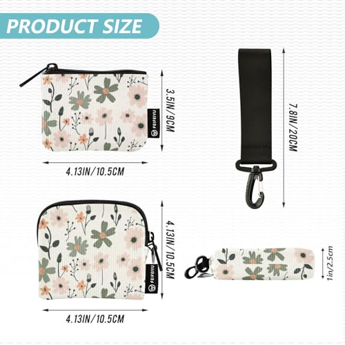 Green and Peach Flower Women's Card Cases Change Holder Small Portable Card Money Holder with Zipper Pocket for Work Travel 2 Packs billetera de Mujer para tarjetas4
