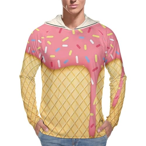 Mens UPF 50+ Sun Protection Hoodie Rash Guard Long Sleeve Sun Shirt Hiking Ice Cream and Waffle Fishing Hoodie-
