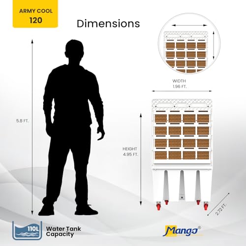Image of Mango Army Cool 120 Commercial Desert Air Cooler | 120L Tank | 4800 m /hr Air Delivery | Honeycomb Pads | Auto Swing | Remote Control | For Areas up to 565 Sq Ft