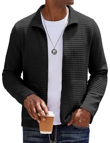 COOFANDY Men's Lightweight Varsity Jacket Casual Bomber Jackets Waffle Zip Up Coat with Pocket