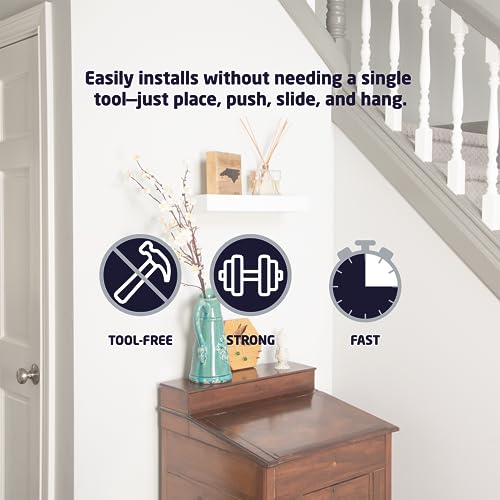 Image of HIGH & MIGHTY Modern 24 inch Floating Shelf Holds up to 20 lbs, Easy Tool-Free Dry Wall Installation, Flat, White | 515657