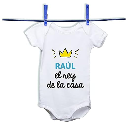 CALLE DEL REGALO Body para bebé o camiseta infantil 'El rey de la casa' personalizable con su nombre, body o camiseta de 100% algodón