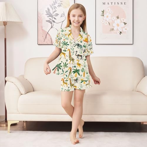 senya Giraffes Tree Satin Summer Pajama Sets Silk Short Sleeve Button Down Sleepwear4