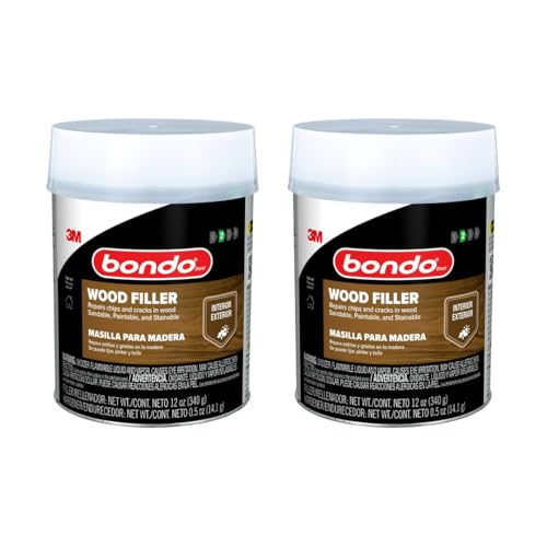 Image of Bondo FD-PT-ES Wood Filler 12 oz with Hardener 0.5 oz, Pack of 2 | Repairs Chips and Cracks in Wood, Sandable, Paintable, Stainable