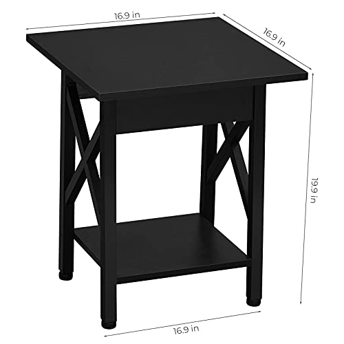Greenforest End Tables Living Room Set Of 2, Industrial Side Table Nightstand With Storage Shelf, Easy Assembly, Black #TOP4