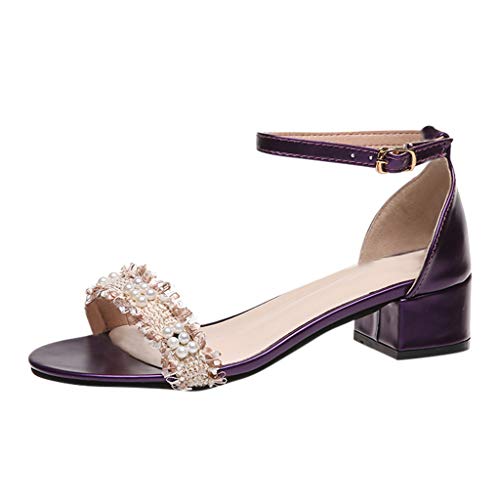 Susenstone Sandales Femmes Plates Talon Carre Tongs Femme Bijoux Bout Ouvert Sexy Chic Mode Grande Taille à Talons Carre Pas Cher Sandale