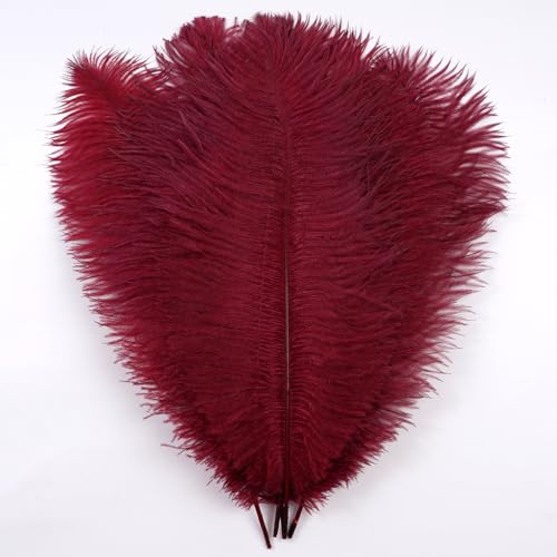 LONDGEN 5pcs Ostrich Feathers 16-18inch(40-45cm) for Wedding Party Centerpieces Halloween Christmas Home Decorations (Burgundy)