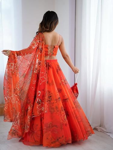 Image of MARUTI FASHION HOUSE Readymade Lehenga Choli Indo-Western Set For Womens & Girls Heavy Pure Organza digital printed 8mtr flair lehenga with canvas patta can can and with dori Chaniya Choli Wedding