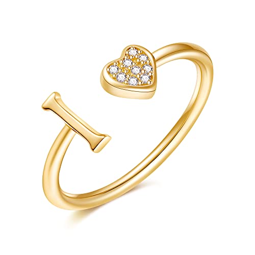 Image of Initial Rings for Teen Girls - S925 Heart Sterling Silver Rings for Teen Girls | 14K Gold /Rose Gold /Sterling Silver Plated Ring for Girls Kids Women Ring for Teenager Girls Gifts Adjustable, No Tarnish, Hypoallergenic