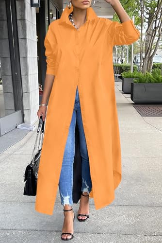 Image of Choichic Shirt Dresses for Women Casual Long Sleeve Cotton Button Down Maxi Dresses
