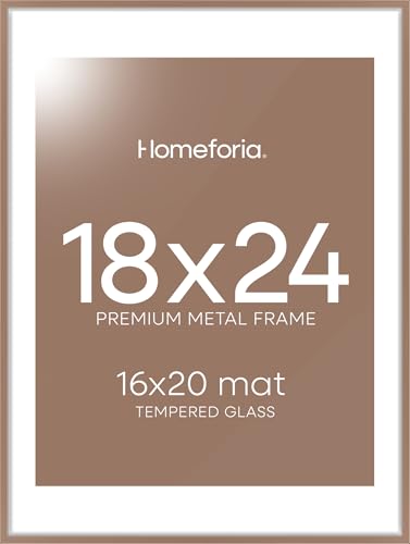 Image of Homeforia 18x24 Poster Frame Mocha, High End Metal 18 x 24 Picture Frames with Mat 16 by 20 inch Photo, 18x24 Mocha Frame Matted to 16x20 Print, 24x18 Hanging Frame, Tempered Glass, Wall Kit, Set of 1
