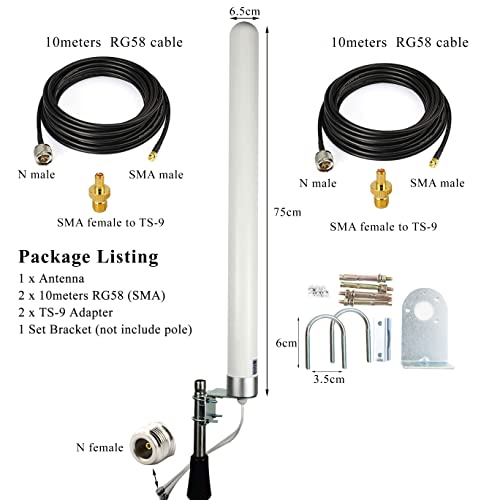 Dual Mimo Outdoor Antenna-4G Lte Wifi Omni-Directional Antenna For Router Mobile Wireless Hotspot With 2Pcs 10Meters Extension Cable Sma Ts-9 Adapter #TOP1