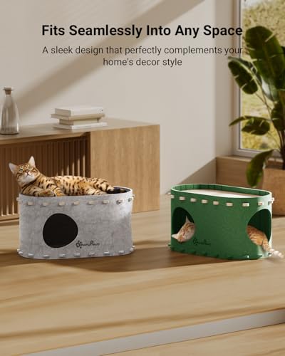 DownyPaws Cat House for Indoor Cats, Cat Bed Cave for Multiple & Large Cats Up to 22 Lbs, Scratch Resistant Peekaboo Cat Caves, Foldable Tunnel Enclosed Bed, PeekaPurr, Marble — view 6