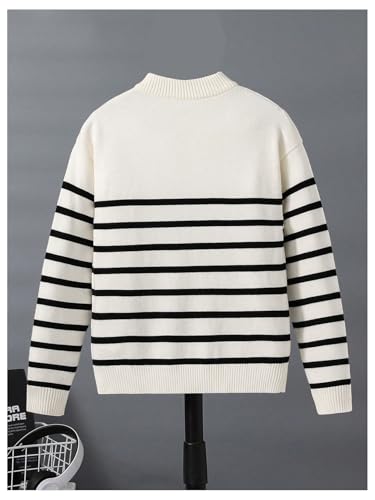 Floerns Boy's Striped Color Block Sweater Quarter Zip Mock Neck Long Sleeve Knitted Pullovers2
