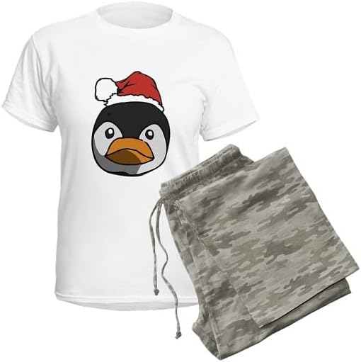 CafePress Santa Penguin Women's Light Pajamas Women's Novelty Cotton Pajama Set, Comfortable PJ Sleepwear