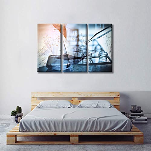 Image of TUMOVO 3 PanelsScientist and Test Tubes Laboratory Concept Artwork Canvas Paintings for Bedroom, Living Room, Office. Medical Home Decor Framed Ready to Hang (42 inch Wx28 H)